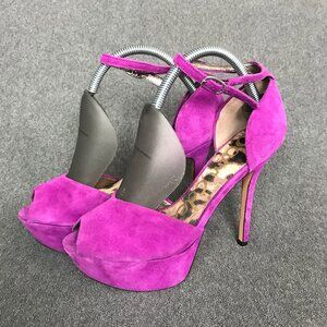 Sam Edelman Marina Purple Suede Platform Peep Toe Ankle Strap Stiletto Heels 8.5